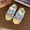 Calzini corti stile giapponese donna simpatico motivo a frutta cotone bianco casual antiscivolo - Taglia unica / Fragola astratta