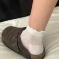 White mesh ruffle short socks for women, summer thin breathable low-cut sock variant. - One Size / Natural White