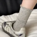 Gray bow pattern mid-calf socks women sweet balletcore style cotton breathable long socks. - One Size / Light Gray
