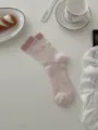 Dames roze geribbelde middelhoge sokken, ademende dunne katoenen sokken voor lente en zomer. - Roze Basis Sokken