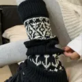 Scaldagambe in maglia fantasia Fair Isle da donna, calzettoni invernali spessi dettaglio. - Taglia unica / Nero