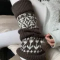 Scaldamuscoli invernali spessi Fair Isle marroni vintage calzini slouch stile caldo - Taglia unica / Caffè
