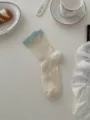 Dames ademende halflange katoenen sokken lente zomer casual geribbelde stijl sokken - Melkwitte Basis Sokken