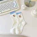 Calzini donna carini a pois bianchi calze in cotone con grazioso ricamo orsetto marrone. - Taglia unica / Orso a Pois