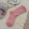Calzini rosa a pois con volant stile giapponese carino cotone calze medie tubolari donna - Taglia unica / Rosa
