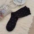 Calzini neri a pois con volant donna a metà tubo simpatici cotone stile balletto dolce - Taglia unica / Nero