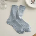 Calzini al polpaccio azzurri con volant e trama a pois in rete, stile giapponese dolce. - Taglia unica / Blu Latte