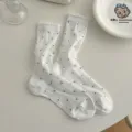 Calze bianche a pois con volant, stile balletto estivo in cotone con mesh traspirante. - Taglia unica / Bianco