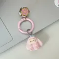 Cute pink bunny bell keychain charm, sweet style bag pendant for girls and couples. - Pink