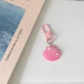 Cute pink seashell keychain with metal clasp and pearl charm, aesthetic bag pendant gift. - Deep Pink