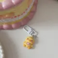 Cute yellow duck cartoon keychain detail, resin animal pendant accessory for cute style bags. - Duck