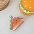 Cute plush toast sandwich keychain detail view, soft plush material with lovely smiling face. - Sandwich/Taco