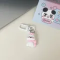 Cute white cartoon puppy keychain with pink bow and scarf, ideal backpack and bag pendant accessory. - Pink Bow Puppy