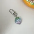 Transparent glitter gradient strawberry keychain cute bag charm girl gift accessory - Blue
