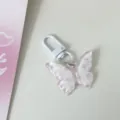 Translucent pink polka dot butterfly keychain detail, cute clear bag charm pendant. - Polka Dot