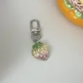Transparent fine glitter gradient strawberry keychain cute bag charm pendant gift accessory - Yellow