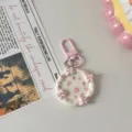 Pink round plate bow keychain, cute macaron bag pendant and charm for women and best friends. - Beige