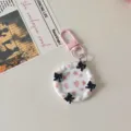 Cute round plate keychain with pink roses and black bows, sweet macaron bag pendant variant. - White