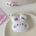 Cute white fluffy bunny plush keychain pendant soft cute bag charm aesthetic accessory - Rabbit