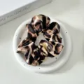 Leopard print satin hair scrunchie wide pleated fabric hair tie for women daily chic styling - Leopard Style 7