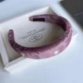 Purple velvet headband with embroidered dots, soft wide hair hoop for elegant daily wear. - Pink Velvet Polka Dot Headband
