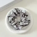 Detailed view of the chic retro animal print fabric hair scrunchie, soft ruffled texture. - Leopard Style 9