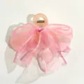 Molla per capelli con fiocco in organza rosa, clip artiglio nastro doppia faccia dolce per donne. - rosa pesca