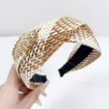 Chic champagne and white woven headband, elegant braided hair hoop for women's daily fashion. - Cross Style / Coffee and White
