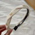 Γαλλική φθινοπωρινή χειμερινή πλεκτή στέκα μαλλιών με χρυσό φιόγκο για γυναίκες - Πλεγμένο Στήριγμα Μαλλιών Φιόγκος Off-White