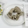 Elegant khaki satin hair scrunchie, high elasticity vintage ponytail holder for daily wear. - Light Coffee