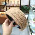 Knit hair hoop wide headband winter fashion solid color hair accessory for women daily wear - Khaki