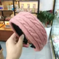 Pink knitted wide headband for women winter warm hair hoop fashion woven hair accessory style - Pink