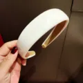 Solid white wide leather headband minimalist hair hoop for daily fashion wear sku - White