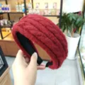 Red knitted wide headband, stylish textured hair hoop for autumn and winter daily wear. - Burgundy