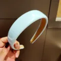 Light blue wide padded leather headband for women, sweet retro solid color chic hair hoop item. - Blue