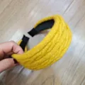 Yellow braided knit headband, wide winter hair hoop, stylish hair accessory for women. - Yellow