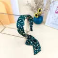 French retro dark green polka dot headband with sweet side ribbon bow elegant hair hoop women - Dark Green