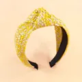 Yellow and beige raffia woven knotted headband boho chic hair hoop for women accessories - Yellow