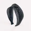 Cerchietto intrecciato in rafia nera, accessorio capelli stile boho rete donna nuovo - Nero