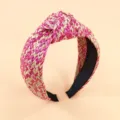 Stylish French raffia woven knotted headband, pink and beige hair hoop for daily fashion. - Rose Red