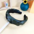 Serre-tête tressé en cuir PU vert foncé, accessoire de cheveux élégant style européen. - Vert Foncé