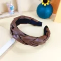 Serre-tete tresse en cuir PU marron pour femme, accessoire de cheveux epais et antiderapant. - Marron
