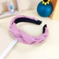 Serre-tête tressé en cuir PU rose, accessoire de cheveux élégant et antidérapant pour femmes - Rose