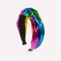 Colorful metallic knotted headband wide hair hoop fashion rainbow hair accessory for women - Dark Rainbow Knotted Headband