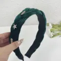 Dark green velvet braided headband with rhinestone star and metallic football charms detail. - Black Frame Blue Lens Retro