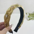 Gold Velvet Braided Headband with Star and Football Charms Fashion Hair Hoops for Women - Earthy Yellow