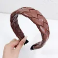 Chic brown woven leather headband for women, stylish padded braided hair hoop accessory. - Chocolate