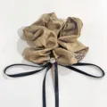 Chinese ink style silk hair scrunchie with black ribbons and crystal buckle, variant style. - Ink Hair Scrunchie 6 (With Ribbon)