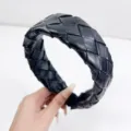 Black woven leather headband wide braided hair hoop fashion hair accessory for women daily wear - Premium Black