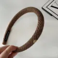 Brown woven braided hair hoop detail, elegant winter wool headband with handmade label. - Coffee